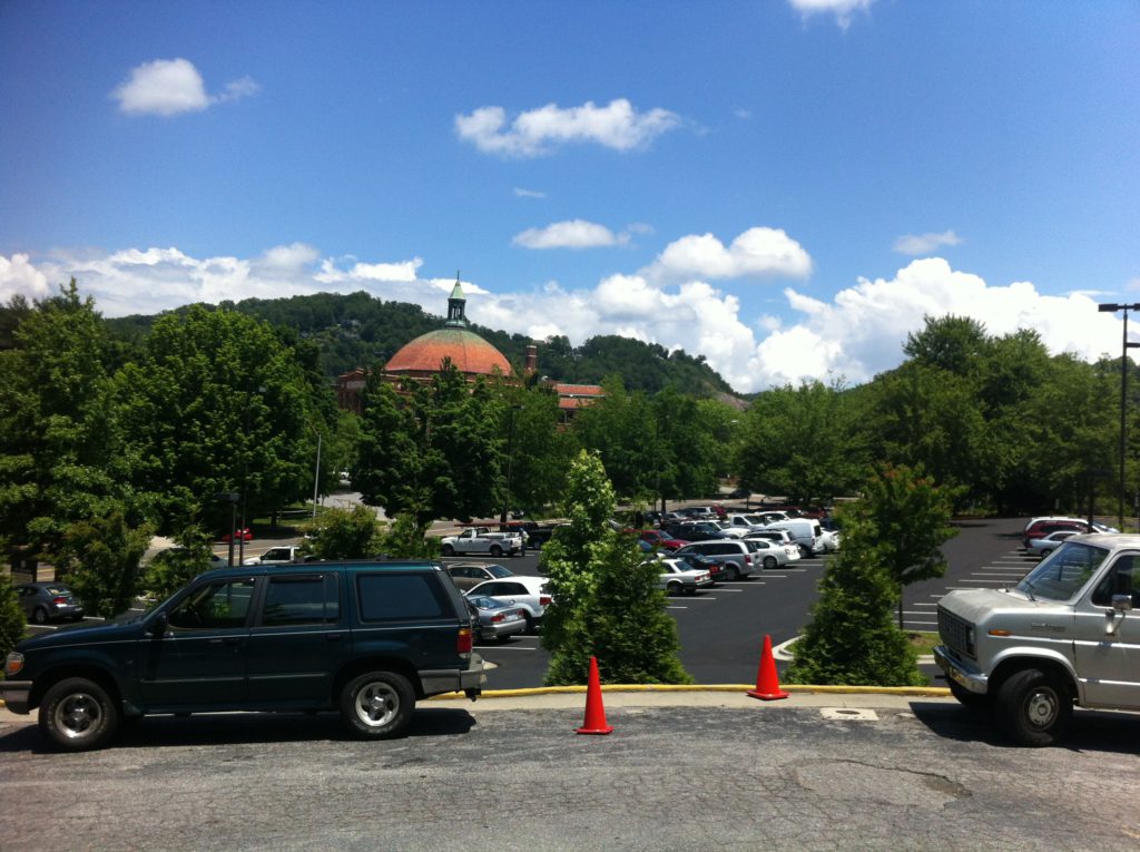 First Baptist Church with a multi-colored dome