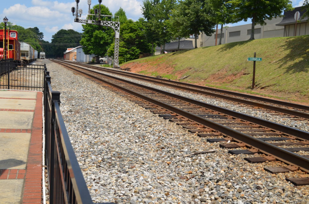 Train track into the station at Cornelia - Home of the Big Red Apple